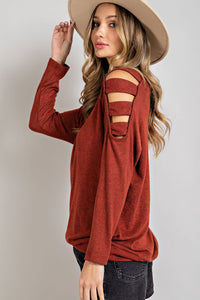 Rust Radiance Cutout Long Sleeve Top