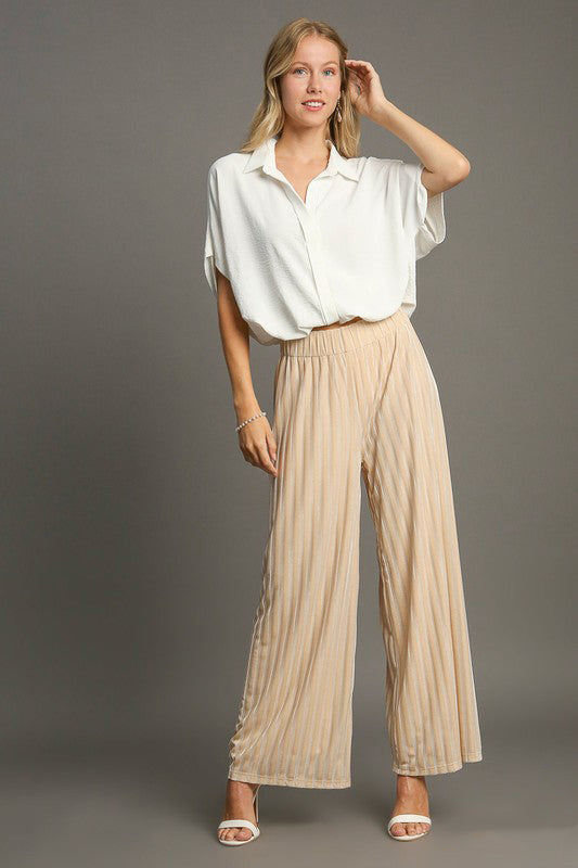 Velvet Stride Striped Wide-Leg Trousers