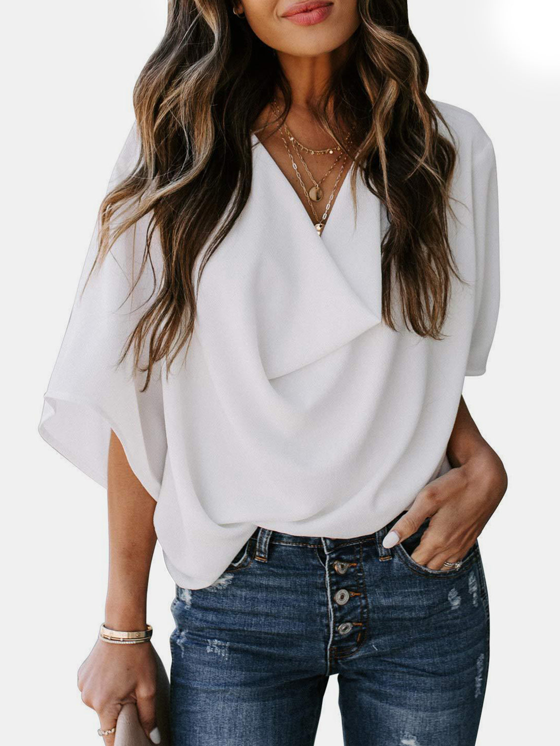 Graceful Drape Cowl Neck Blouse