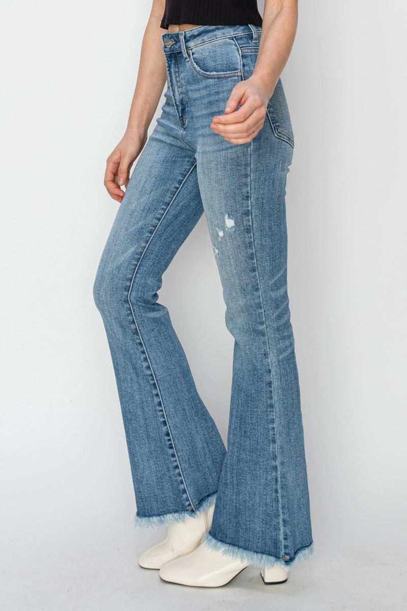 Chic Cascade Frayed Bootcut Jeans