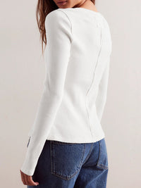 Classic Ribbed Button-Front Long Sleeve Top