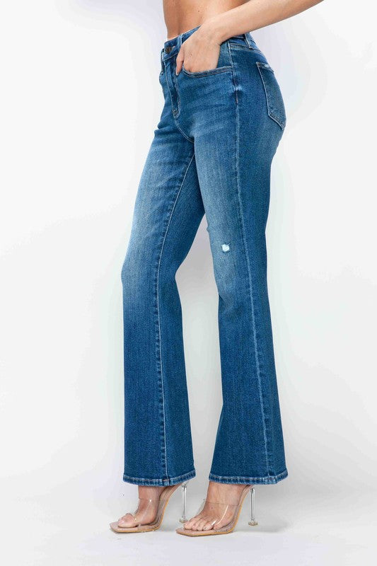 Skyline High Rise Distressed Bootcut Jeans