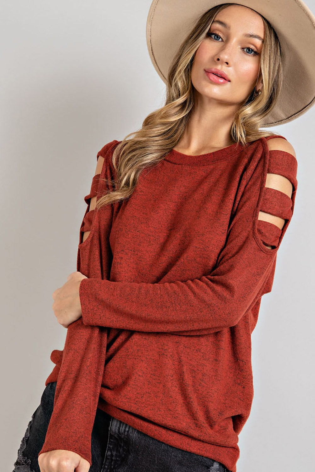 Rust Radiance Cutout Long Sleeve Top