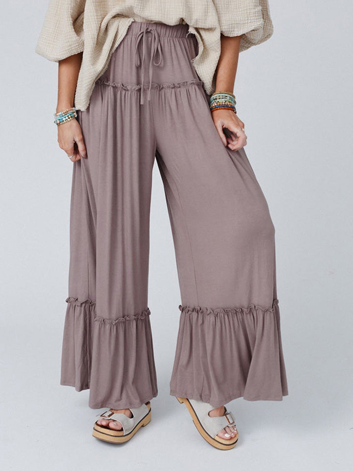 Elegant Flowing Ruffle-Detail Trousers