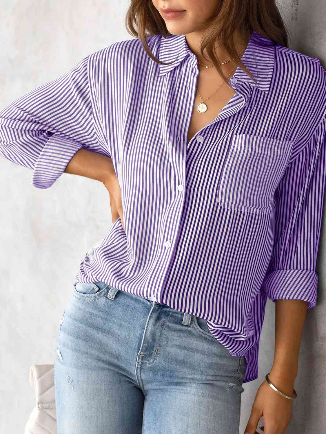 Classic Elegance Striped Shirt with Pocket Detail