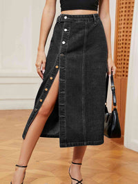 Classic Buttoned Indigo Midi Skirt