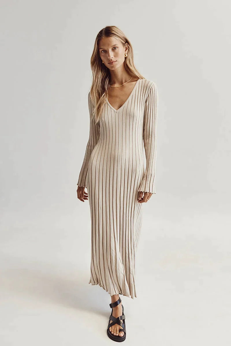 Elegant V-Neck Knit Midi