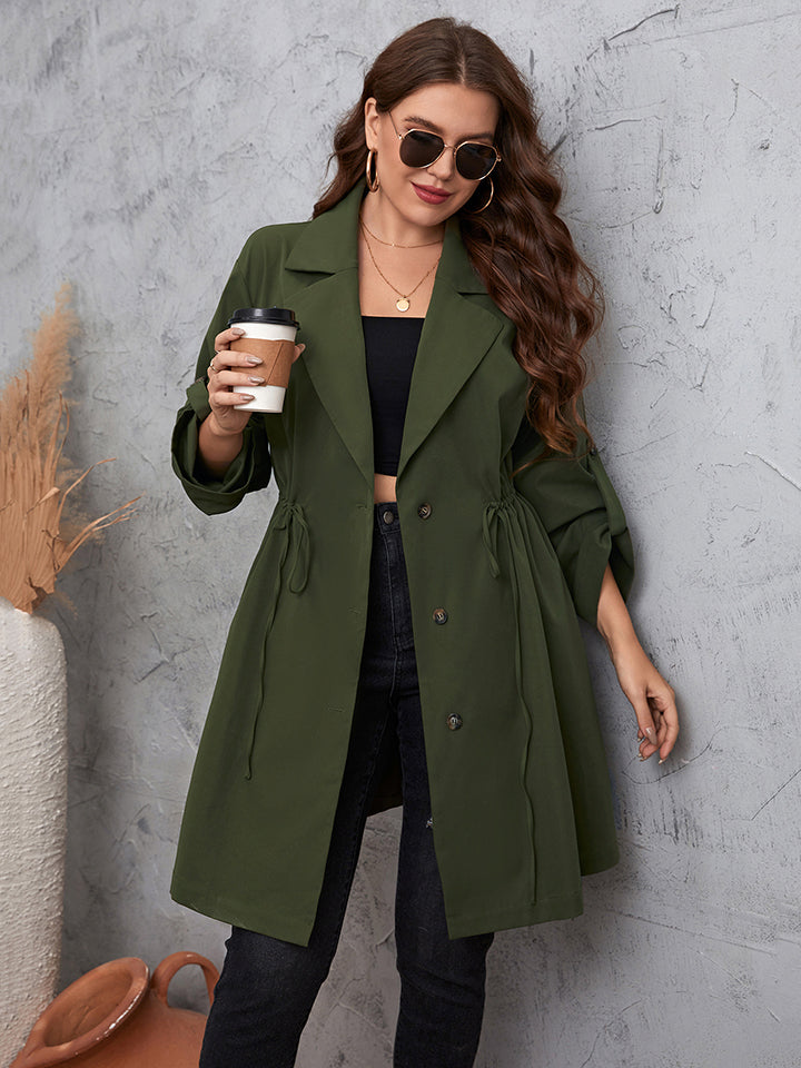 Curvy Elegance Lapel Trench with Roll-Tab Sleeves