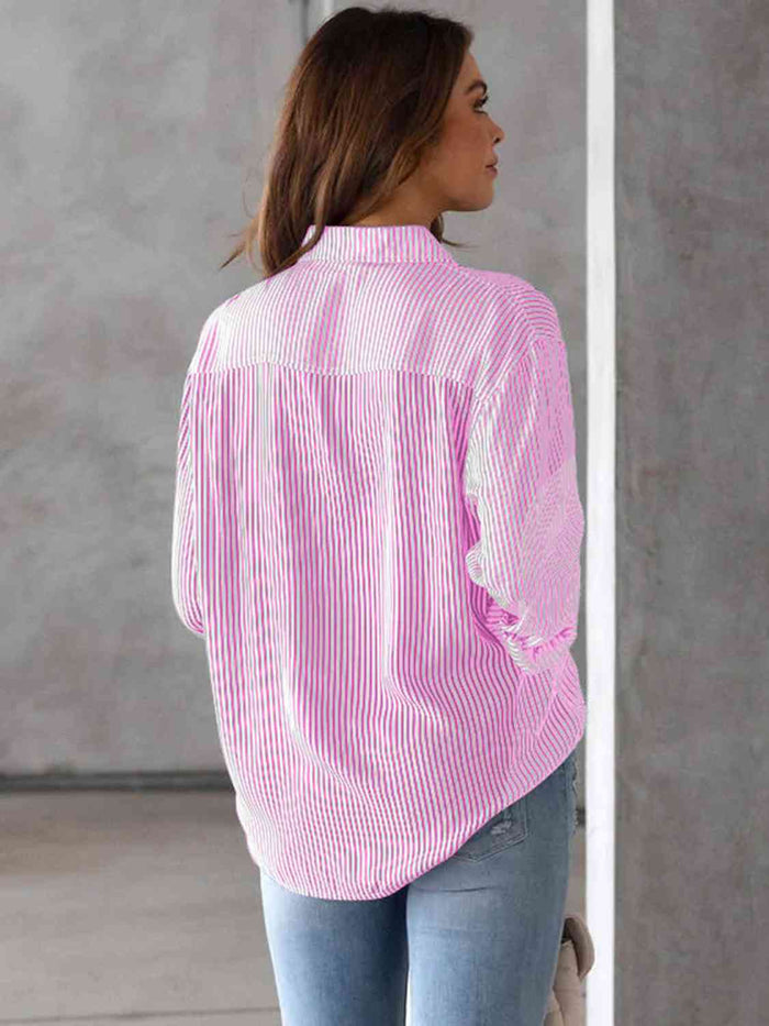 Classic Elegance Striped Shirt with Pocket Detail