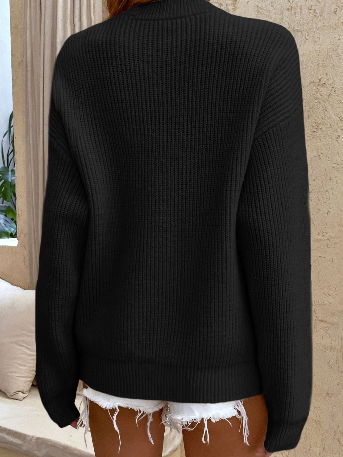 Sophisticated Buttoned Rib-Knit Pullover