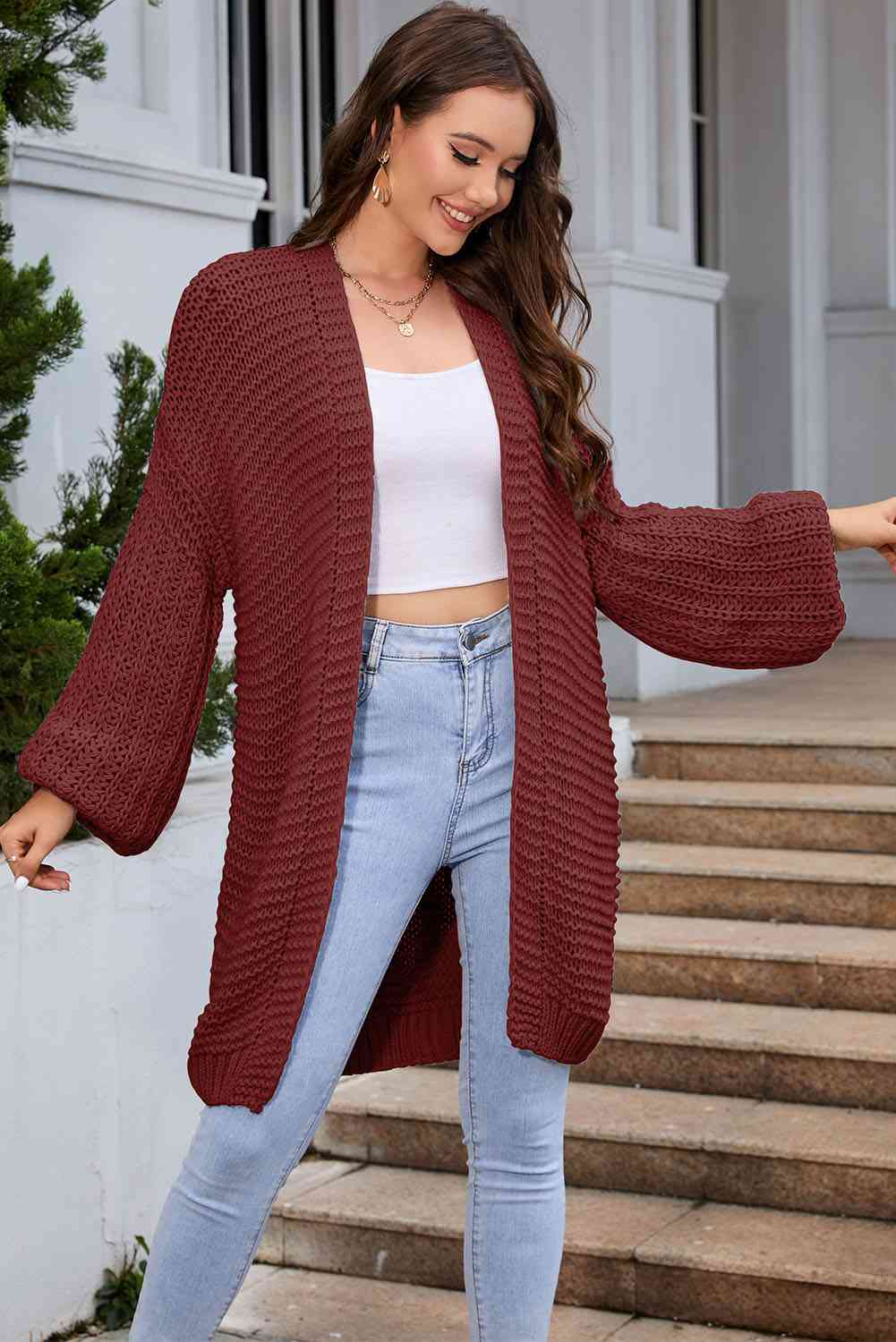 Elegant Cascade Open Front Cardigan