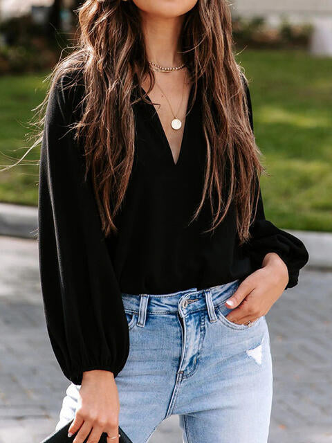 Elegant V-Neck Flow Blouse