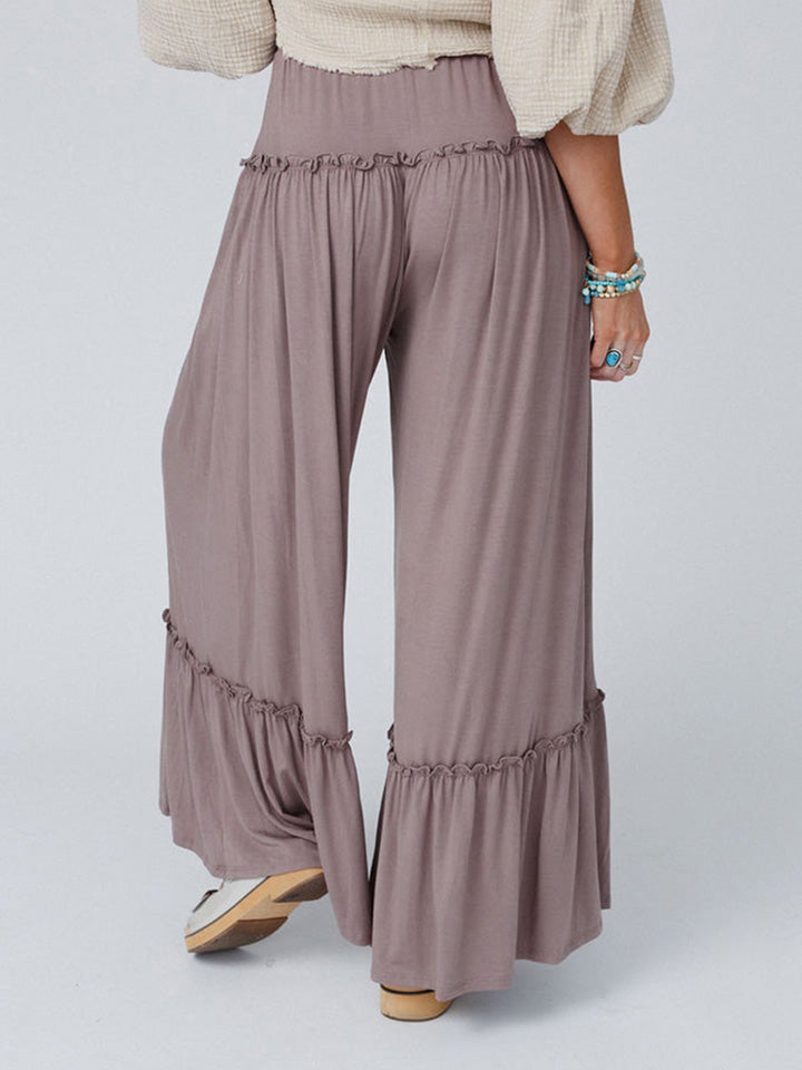 Elegant Flowing Ruffle-Detail Trousers