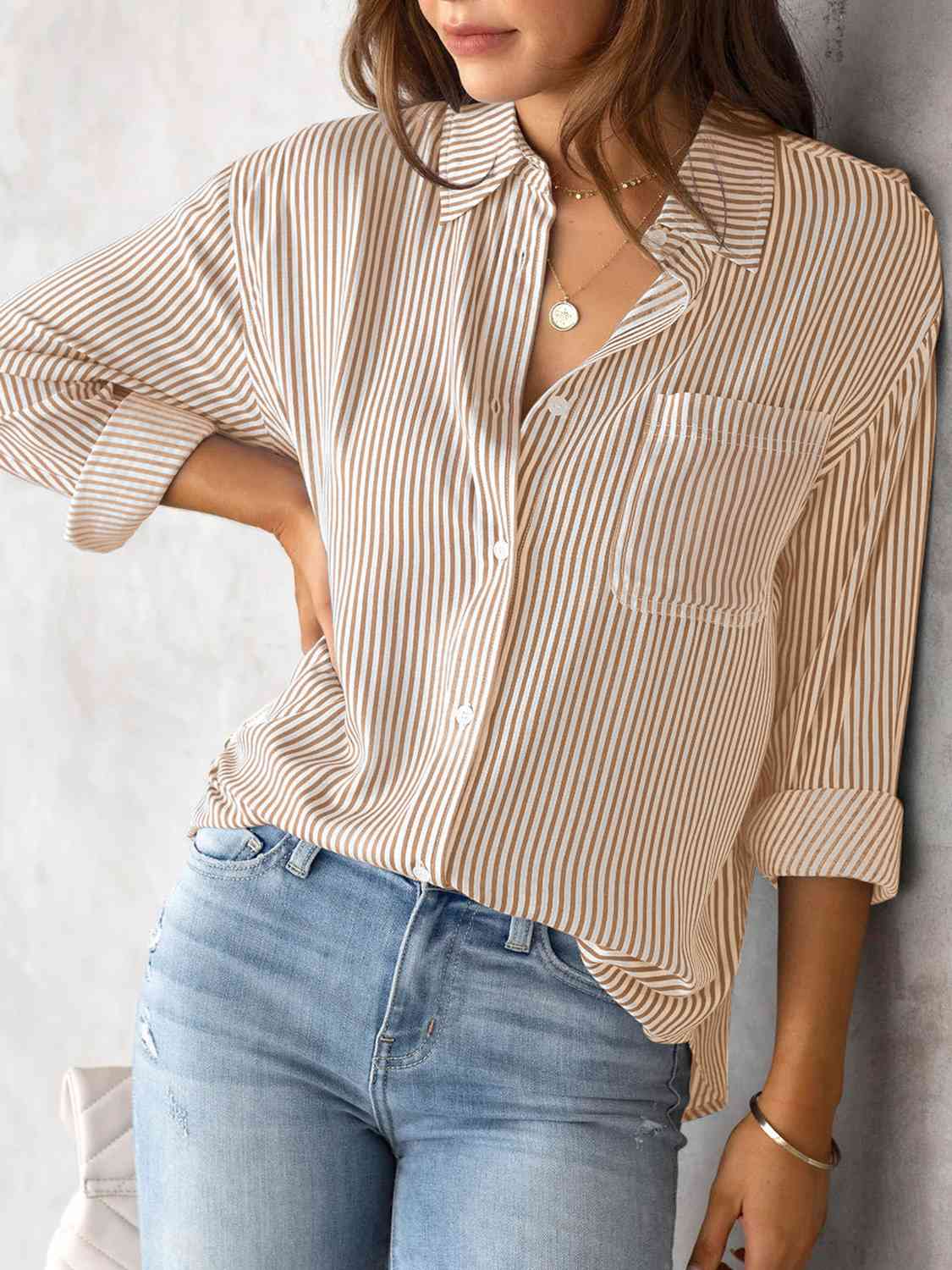 Classic Elegance Striped Shirt with Pocket Detail