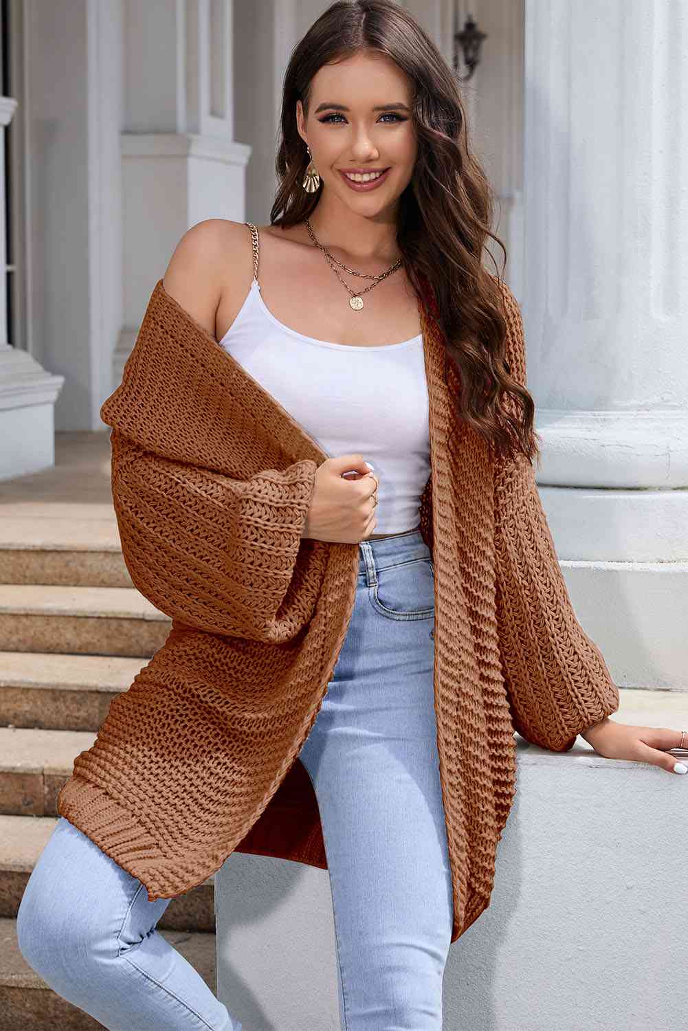 Elegant Cascade Open Front Cardigan