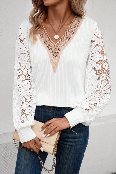 Sophisticated Allure Lace-Trimmed Blouse