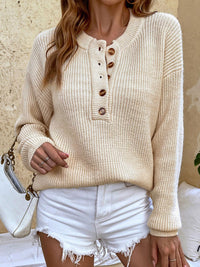 Sophisticated Buttoned Rib-Knit Pullover