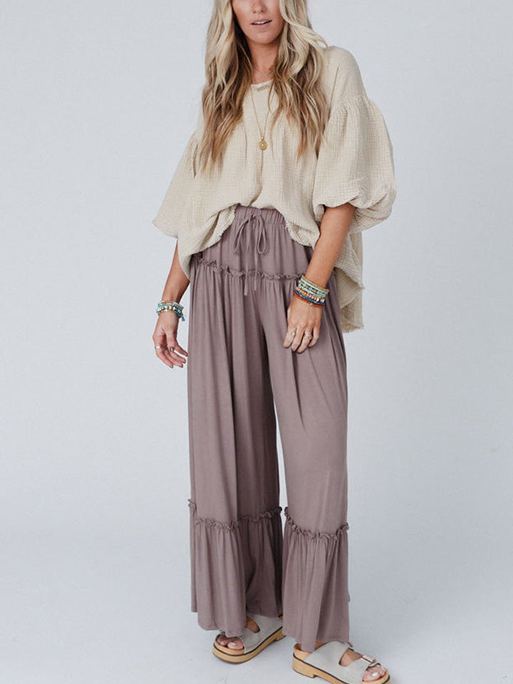 Elegant Flowing Ruffle-Detail Trousers