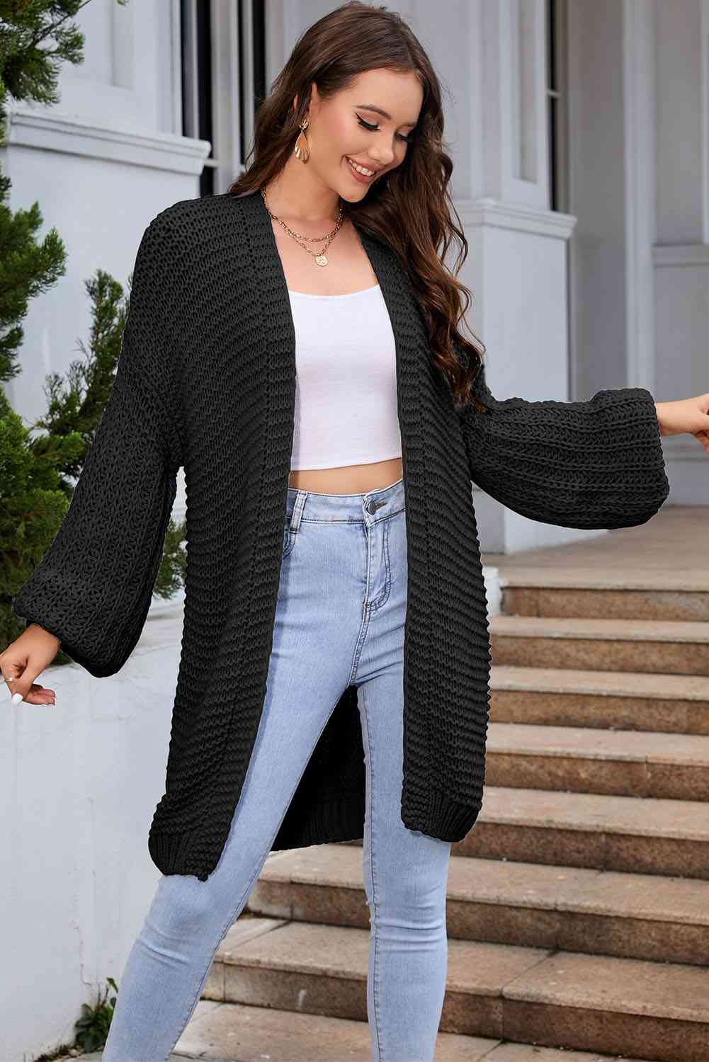 Elegant Cascade Open Front Cardigan