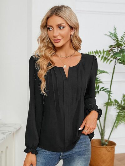 Elegance Unveiled Notched Blouse