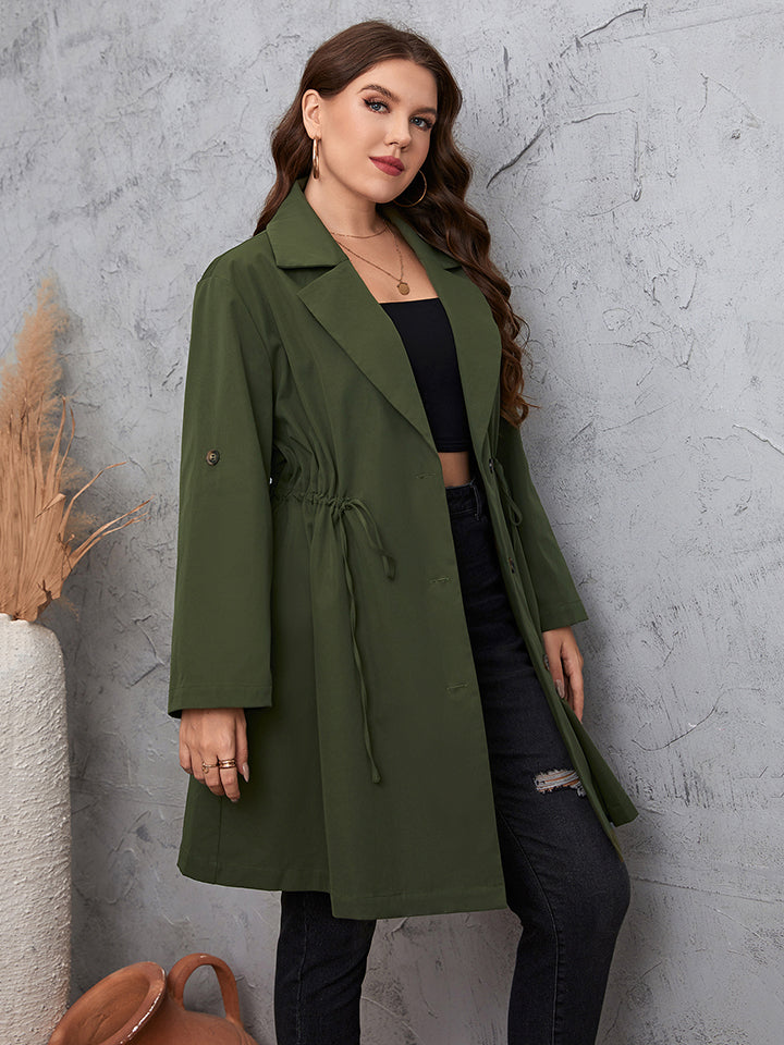 Curvy Elegance Lapel Trench with Roll-Tab Sleeves