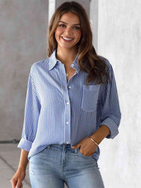 Classic Elegance Striped Shirt with Pocket Detail