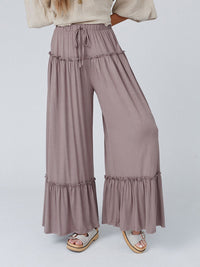 Elegant Flowing Ruffle-Detail Trousers