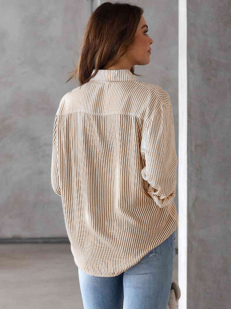 Classic Elegance Striped Shirt with Pocket Detail