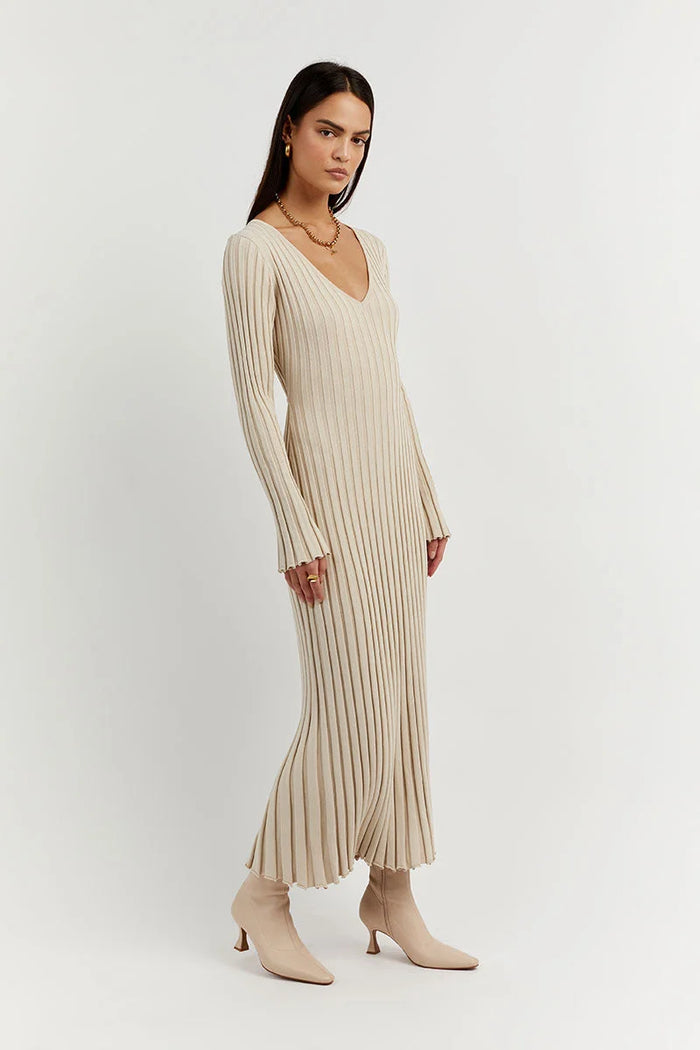 Elegant V-Neck Knit Midi